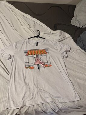 Women's White Graphic Blouse with Fall Shop Illustration